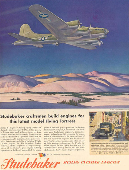 Studebaker Cyclone Engines Flying Fortress 1944 | Vintage War Propaganda Posters 1891-1970