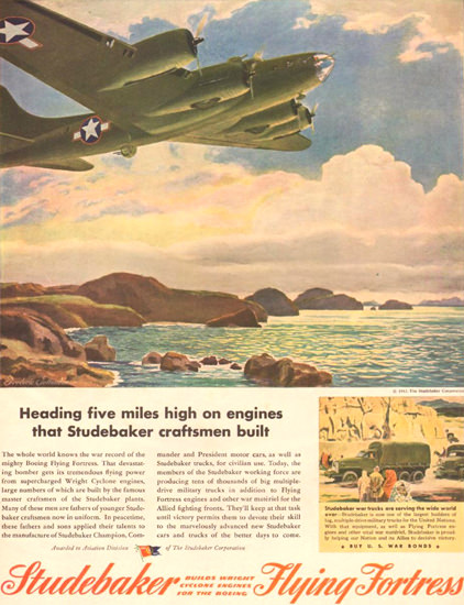 Studebaker Cyclone Flying Fortress 1943 High | Vintage War Propaganda Posters 1891-1970