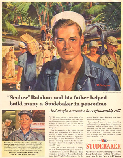 Studebaker Seabee Balaban 1944 | Vintage War Propaganda Posters 1891-1970