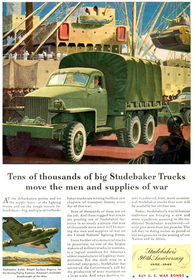 Studebaker Trucks Move Men War Supplies 1942 | Vintage War Propaganda Posters 1891-1970