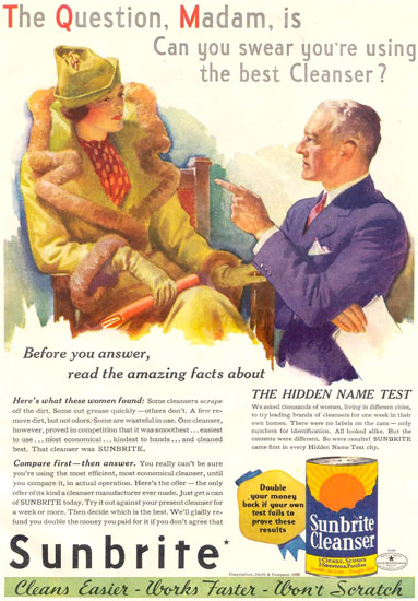 Sunbrite Cleanser The Question Madam 1935 | Vintage Ad and Cover Art 1891-1970