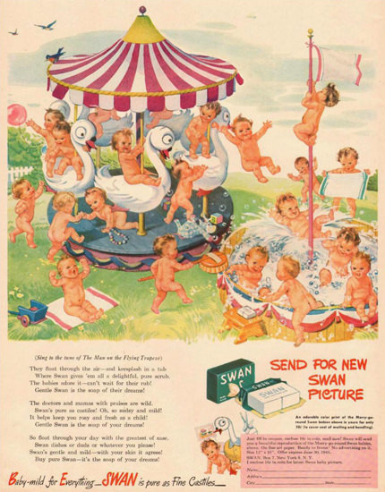 Swan Soap Baby Merry-Go-Round 1945 | Vintage Ad and Cover Art 1891-1970