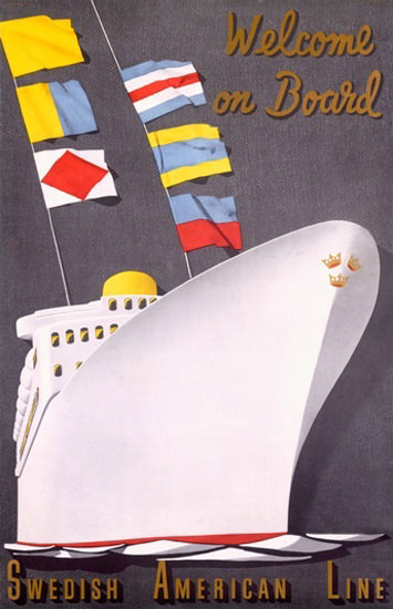 Swedish American Line Welcome On Board Liner | Vintage Travel Posters 1891-1970