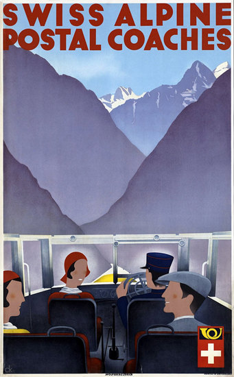 Swiss Alpine Postal Coaches Switzerland 1930s | Vintage Travel Posters 1891-1970