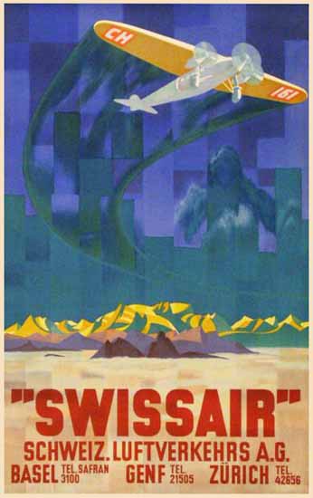 Swissair Basel Genf Zuerich Switzerland 1935 | Vintage Travel Posters 1891-1970