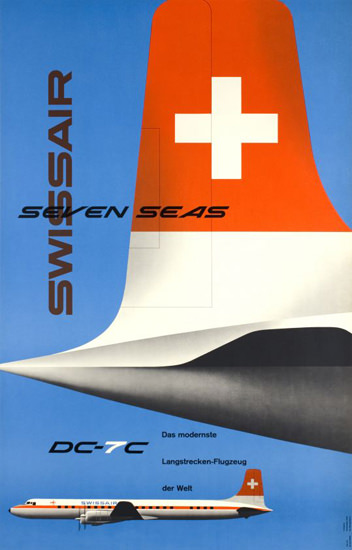 Swissair DC-7C Seven Seas Switzerland 1956 | Vintage Travel Posters 1891-1970