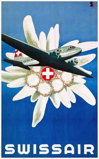 Swissair Edelweiss Switzerland 1938 | Vintage Travel Posters 1891-1970