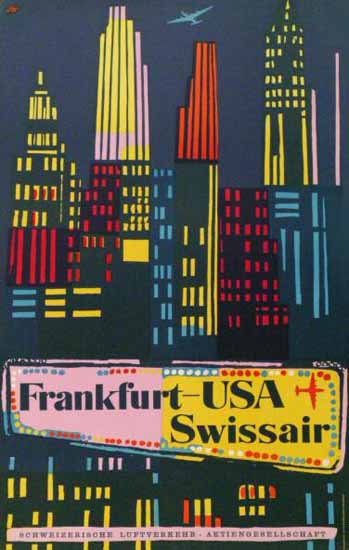 Swissair Frankfurt USA New York Switzerland 1951 | Vintage Travel Posters 1891-1970