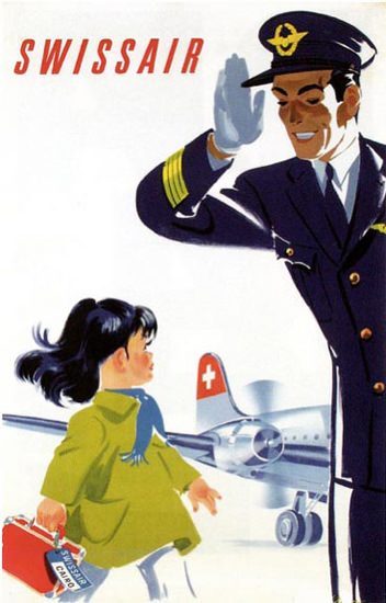 Swissair Girl And Captain 1950 | Vintage Travel Posters 1891-1970