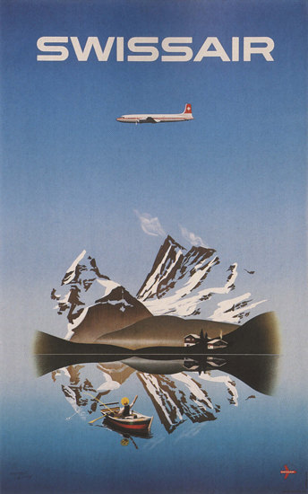 Swissair Mountains Lake Switzerland Schweiz | Vintage Travel Posters 1891-1970