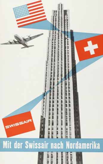 Swissair Nach Nordamerika USA Switzerland 1949 | Vintage Travel Posters 1891-1970