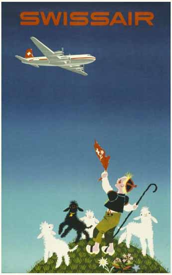 Swissair Swiss Air Lines Shepherd Switzerland 1954 | Vintage Travel Posters 1891-1970