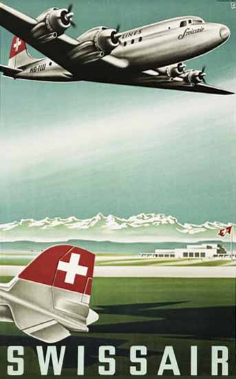 Swissair Swiss Air Lines Switzerland 1948 | Vintage Travel Posters 1891-1970