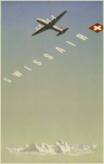 Swissair Swiss Air Lines Switzerland Swiss Alps 1948 | Vintage Travel Posters 1891-1970