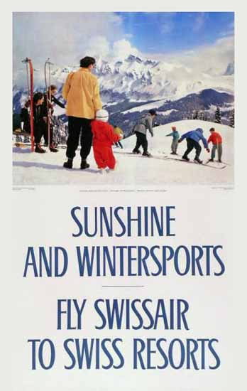 Swissair Wintersports Fly To Swiss Resorts Switzerland1951 | Vintage Travel Posters 1891-1970