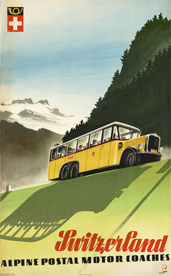 Switzerland Alpine Postal Motor Coaches 1930s | Vintage Travel Posters 1891-1970