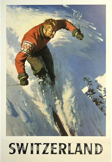 Switzerland Skiing In The Swiss Alps | Vintage Travel Posters 1891-1970