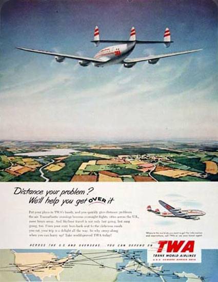 TWA 1952 Tritail Super Constellation | Vintage Travel Posters 1891-1970