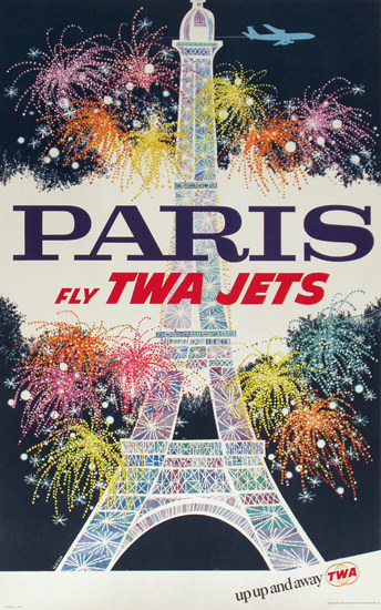 TWA Airline Paris Fly TWA Jets 1950 Eiffel Tower | Vintage Travel Posters 1891-1970