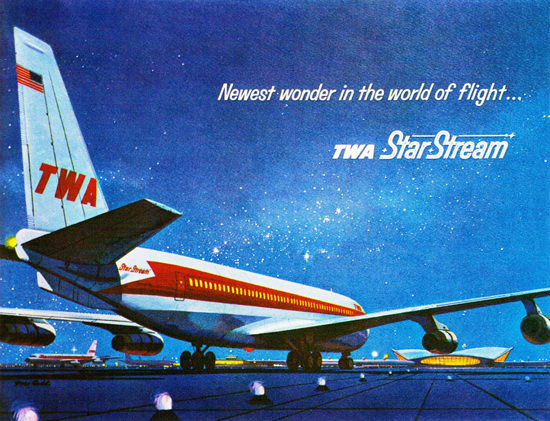 TWA Airlines Star Stream Boeing-707 Model 1962 | Vintage Travel Posters 1891-1970