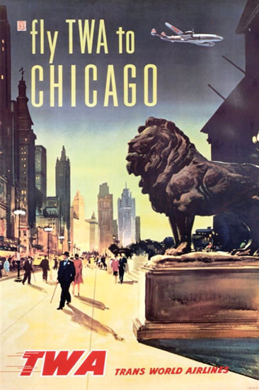 TWA Chicago Super Constellation 1950s | Vintage Travel Posters 1891-1970