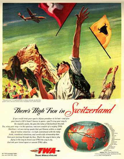 TWA Fun In Switzerland 1947 | Vintage Travel Posters 1891-1970