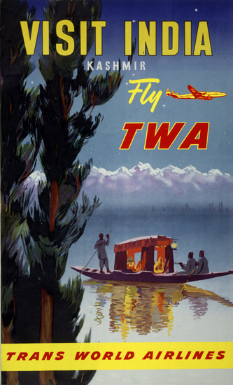 TWA India Kashmir Super Constellation 1951 | Vintage Travel Posters 1891-1970