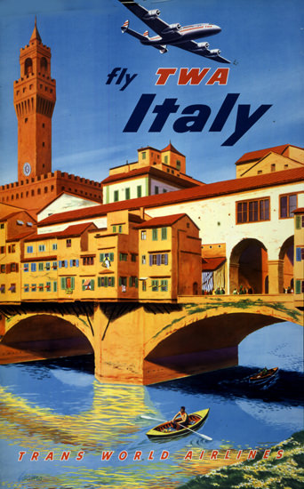 TWA Italy Super Constellation 1951 | Vintage Travel Posters 1891-1970