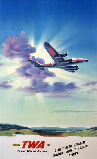 TWA Orient Indien Afrika Super Constellation 1955 | Vintage Travel Posters 1891-1970