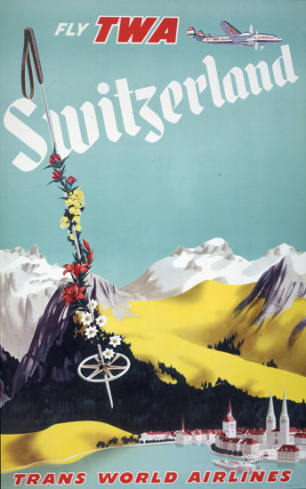 TWA Switzerland Super Constellation 1952 | Vintage Travel Posters 1891-1970