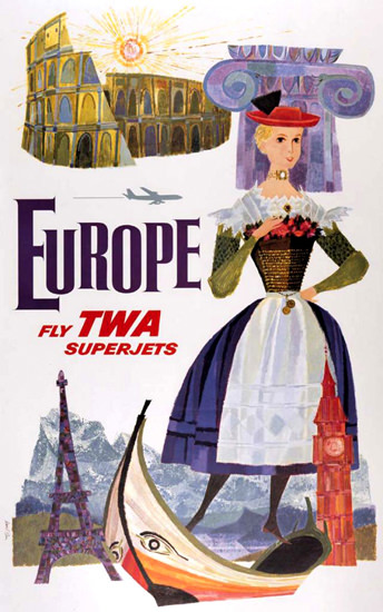 TWA Trans World Airlines Europe 1960s D Klein | Vintage Travel Posters 1891-1970