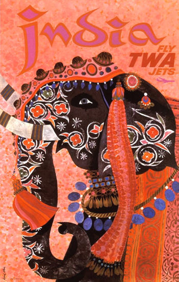 TWA Trans World Airlines India 1960s Elephant | Vintage Travel Posters 1891-1970