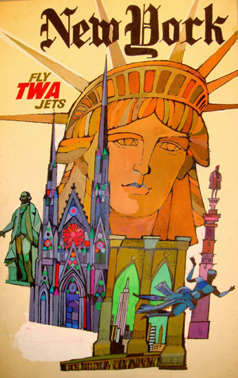 TWA Trans World Airlines New York Jets 1968 | Vintage Travel Posters 1891-1970