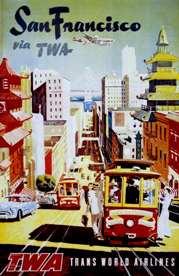 TWA Trans World Airlines San Francisco 1950s | Vintage Travel Posters 1891-1970