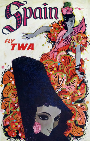 TWA Trans World Airlines Spain 1960s Flamenco | Vintage Travel Posters 1891-1970