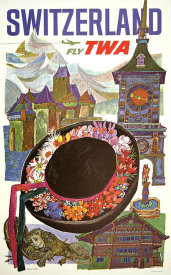 TWA Trans World Airlines Switzerland 1960s Klein | Vintage Travel Posters 1891-1970