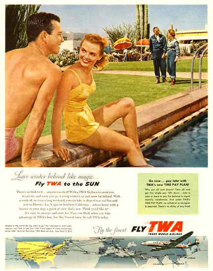 TWA Trans World Airlines The Sun 1954 | Sex Appeal Vintage Ads and Covers 1891-1970