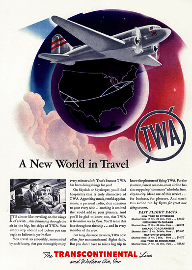 TWA Transcontinental World In Travel 1940 | Vintage Travel Posters 1891-1970