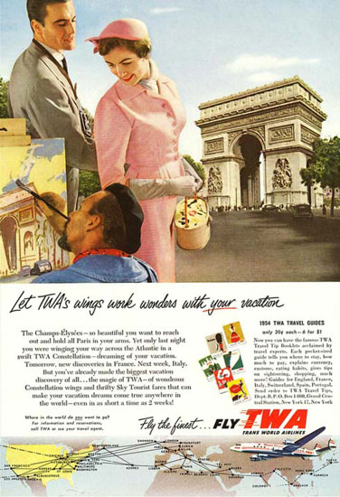 TWA Wings Work Wonders Vacation 1950s | Vintage Travel Posters 1891-1970