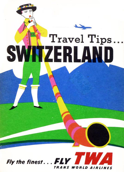 TWA World Airlines Switzerland 1956 Alphorn | Vintage Travel Posters 1891-1970