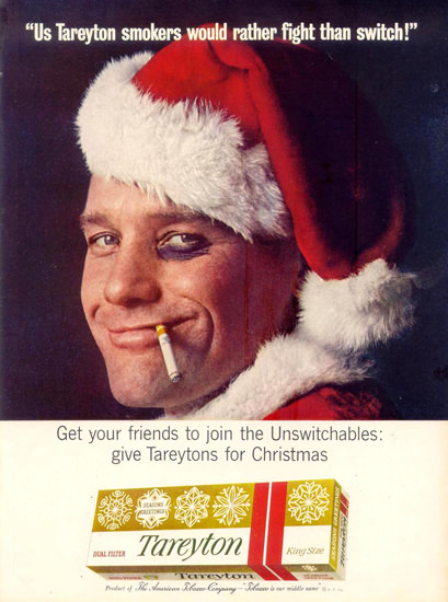 Tareyton Cigarettes Santa Fight Christmas 1963 | Sex Appeal Vintage Ads and Covers 1891-1970