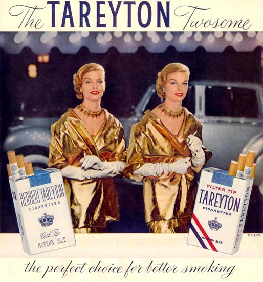 Tareyton Cigarettes Twosome Twins 1955 | Sex Appeal Vintage Ads and Covers 1891-1970