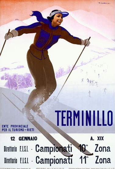 Terminillo Italia Woman Skiing Italy G Riccobaldi | Vintage Travel Posters 1891-1970