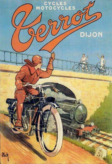 Terrot Cie Dijon Cycles Motorcycles Train | Vintage Travel Posters 1891-1970