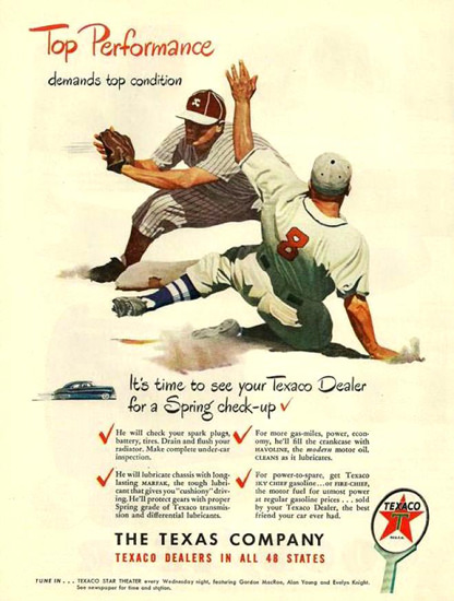 Texaco Baseball Top Performance 1948 | Sex Appeal Vintage Ads and Covers 1891-1970