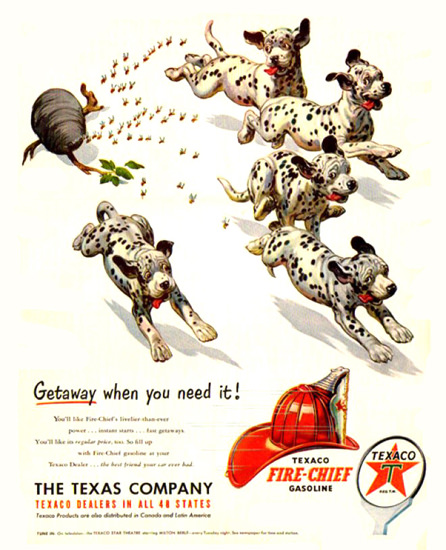 Texaco Fire-Chief Getwaway 1951 Puppies | Vintage Ad and Cover Art 1891-1970