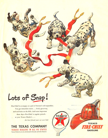 Texaco Fire-Chief Lots Of Snap 1950s Puppies | Vintage Ad and Cover Art 1891-1970