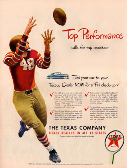 Texaco Football Top Performance 1948 | Sex Appeal Vintage Ads and Covers 1891-1970