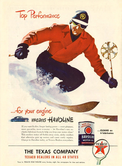 Texaco Top Performance Skiing 1947 | Vintage Ad and Cover Art 1891-1970