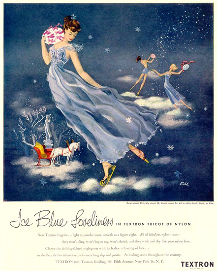 Textron Blue Loveliness Tricot Of Nilon 1948 | Sex Appeal Vintage Ads and Covers 1891-1970